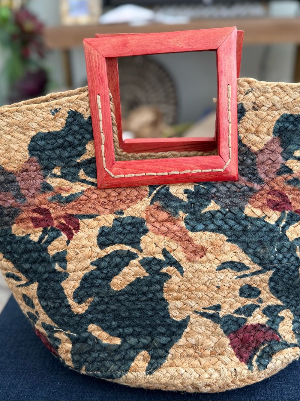 Olivia Miller Red-Handled Woven Floral Straw Tote